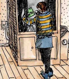 Stained glass artist Rachel Mulligan's watercolour illustration - Sandblasting the Glass